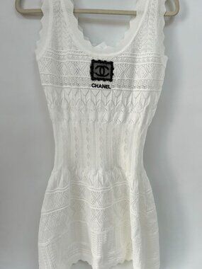 Pre-owned Chanel Hollow Out Camisole Dress Sleeveless Sweet Waist Slim White